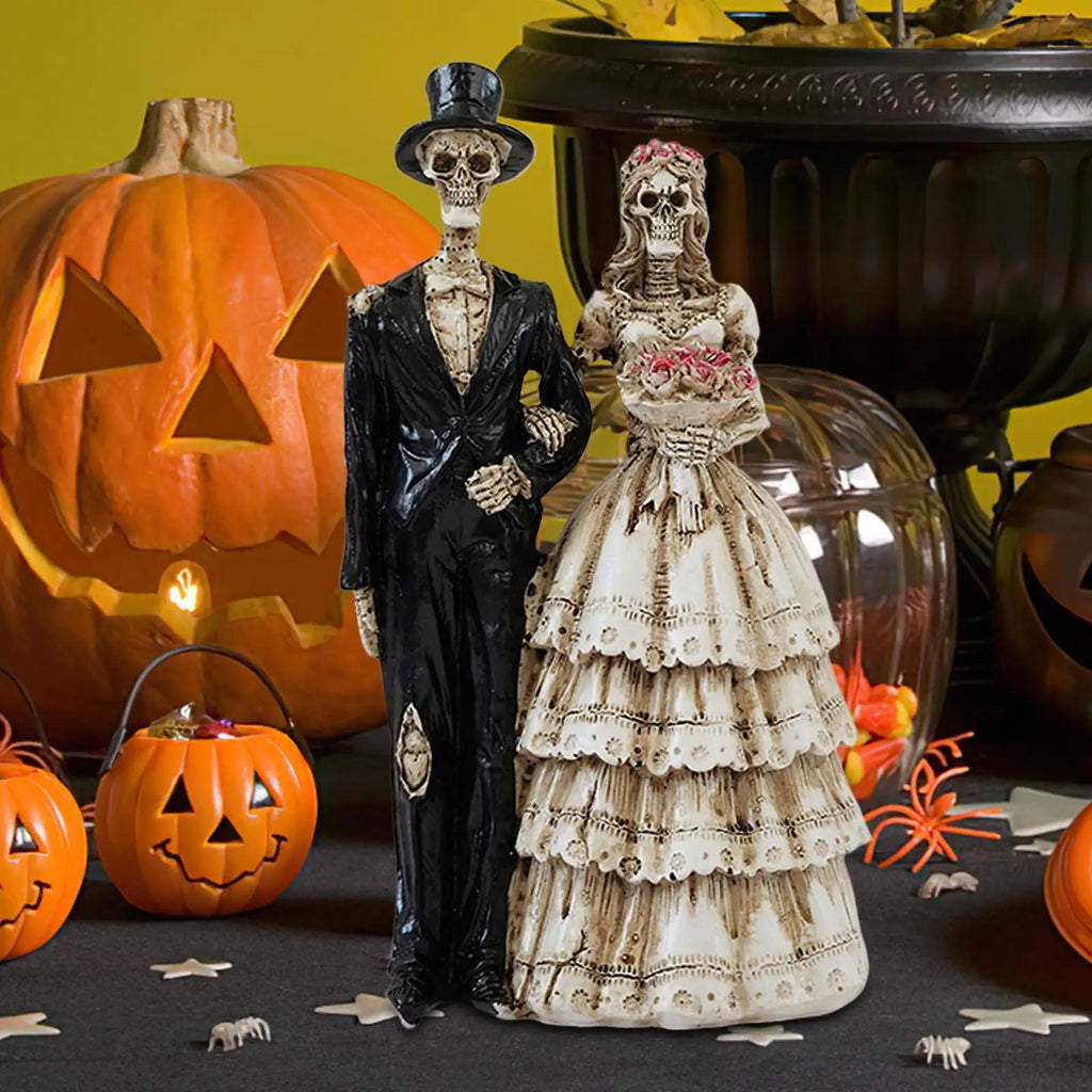 Gothic Skeleton Couple Resin Bride Groom Halloween Decoration Desk Qme