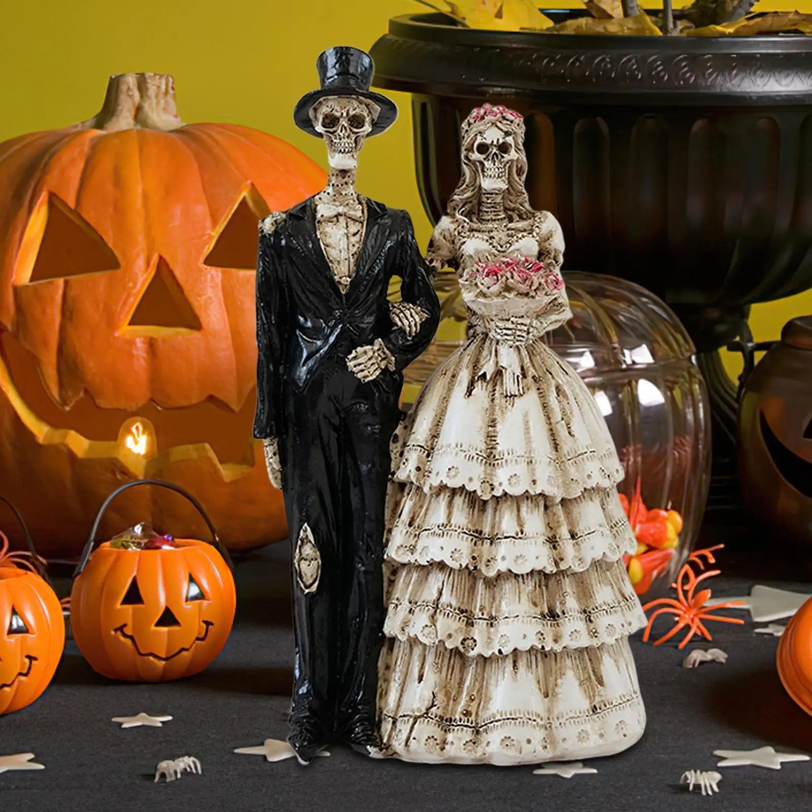 Gothic Skeleton Couple Resin Bride Groom Halloween Decoration Desk Qme