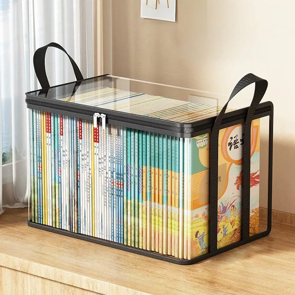 Foldable Waterproof Book Storage Box, Large Capacity Book Organizer for Students Home School Dormitory, Portable PVC Book Bag Qme