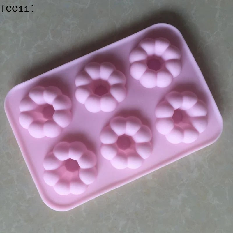 6Cavity Flower Shaped Silicone Donut Mold 3D Fondant Cake Chocolate Qme