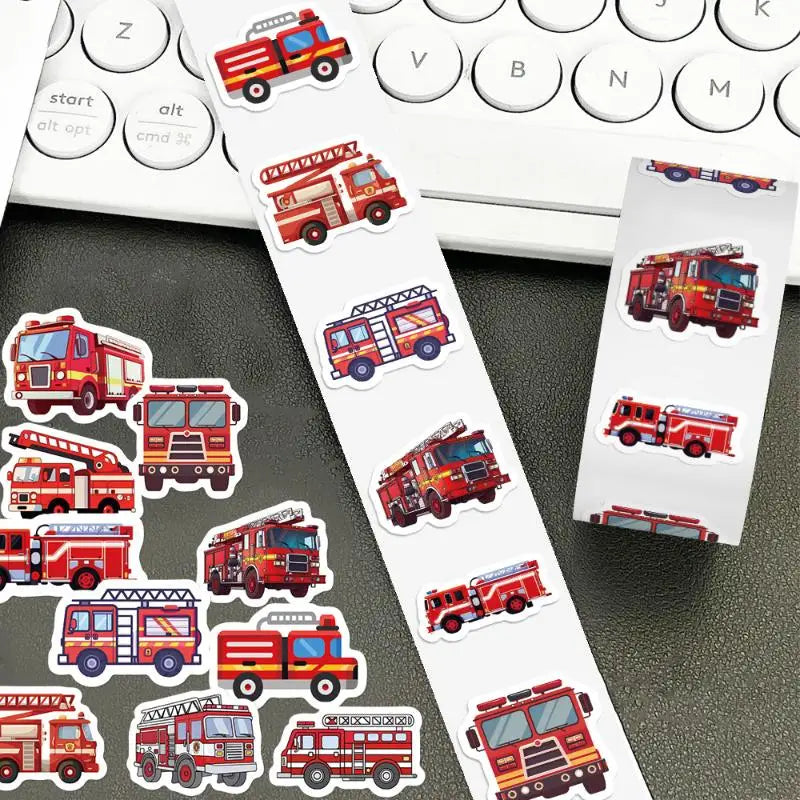 Cartoon Art Fire Truck Roll Graffiti Stickers Scrapbooking Living Qme