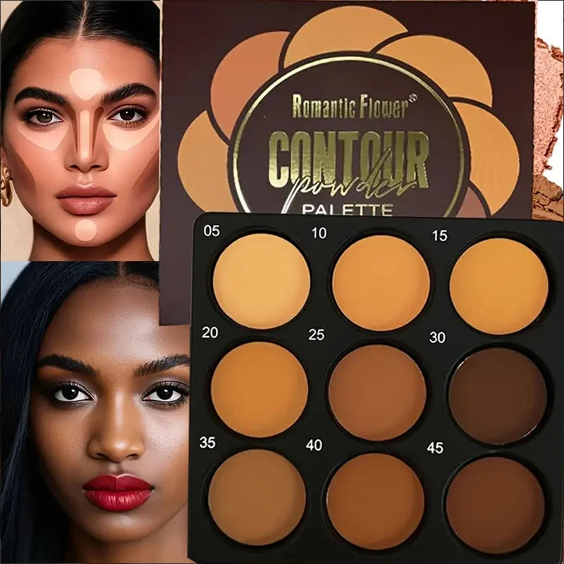 9-Color Waterproof Contour Concealer Matte Palette Free Brush Medium to Deep Shades 3D Sculpting Oil Control Long Lasting Wear Qme
