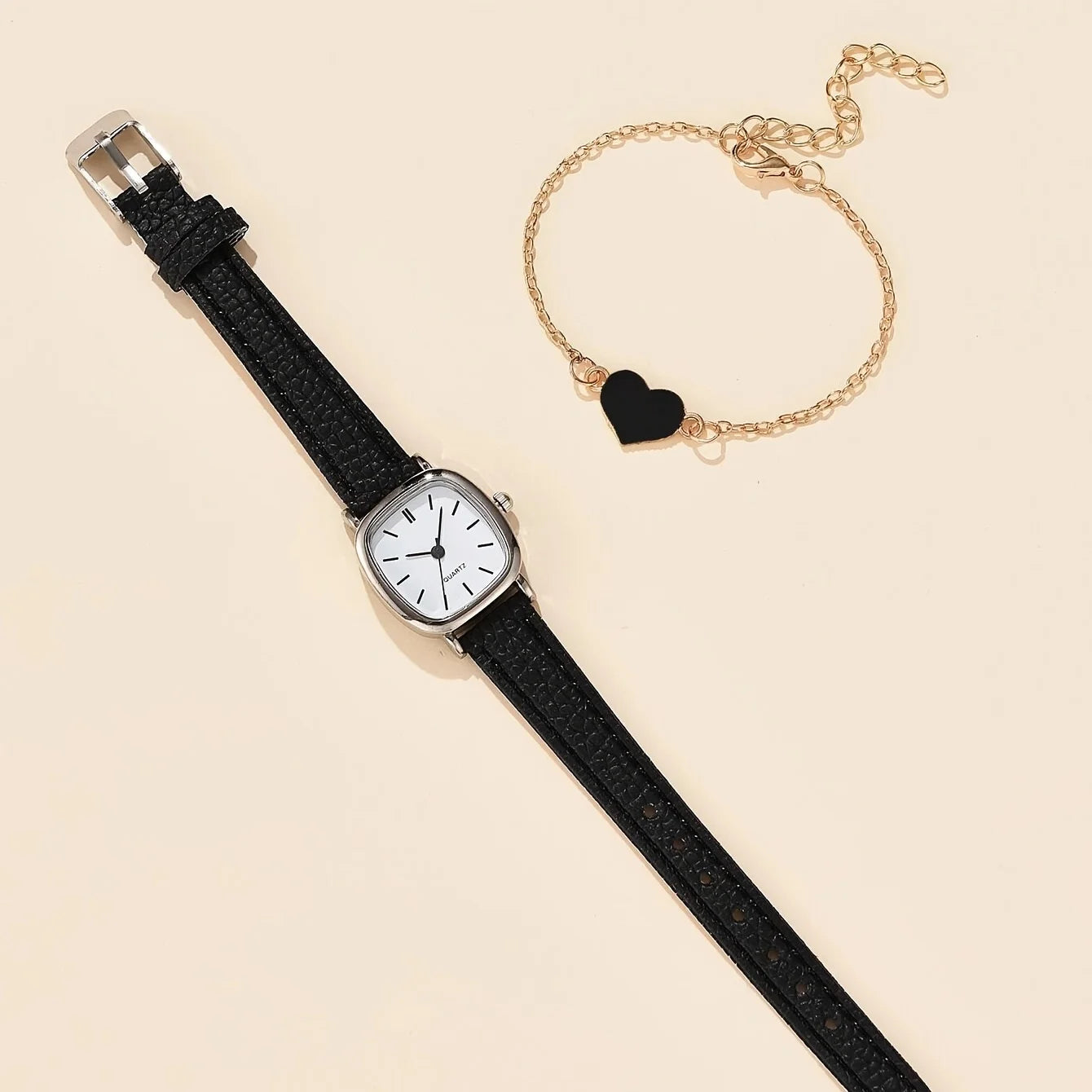 1pc Glitter Dial Square Dial Quartz Watch & 1pc Bracelet Fancy Women Watches Jewelry Sophisticated And Stylish Women Watch Qme