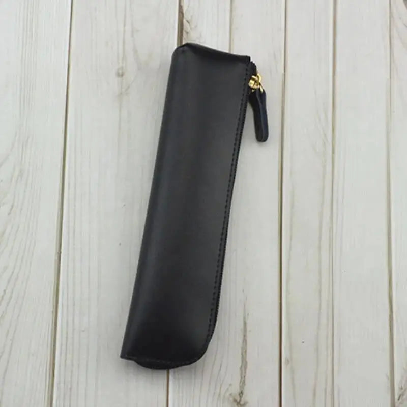 PU Leather Pen Holder Brass Snap Closure Fine Stitching Slim Pencil Qme A7