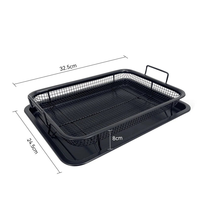 CC11Baking Tray Oil Frying Baking Pan Stainless Steel Non-stick Chips Qme Black