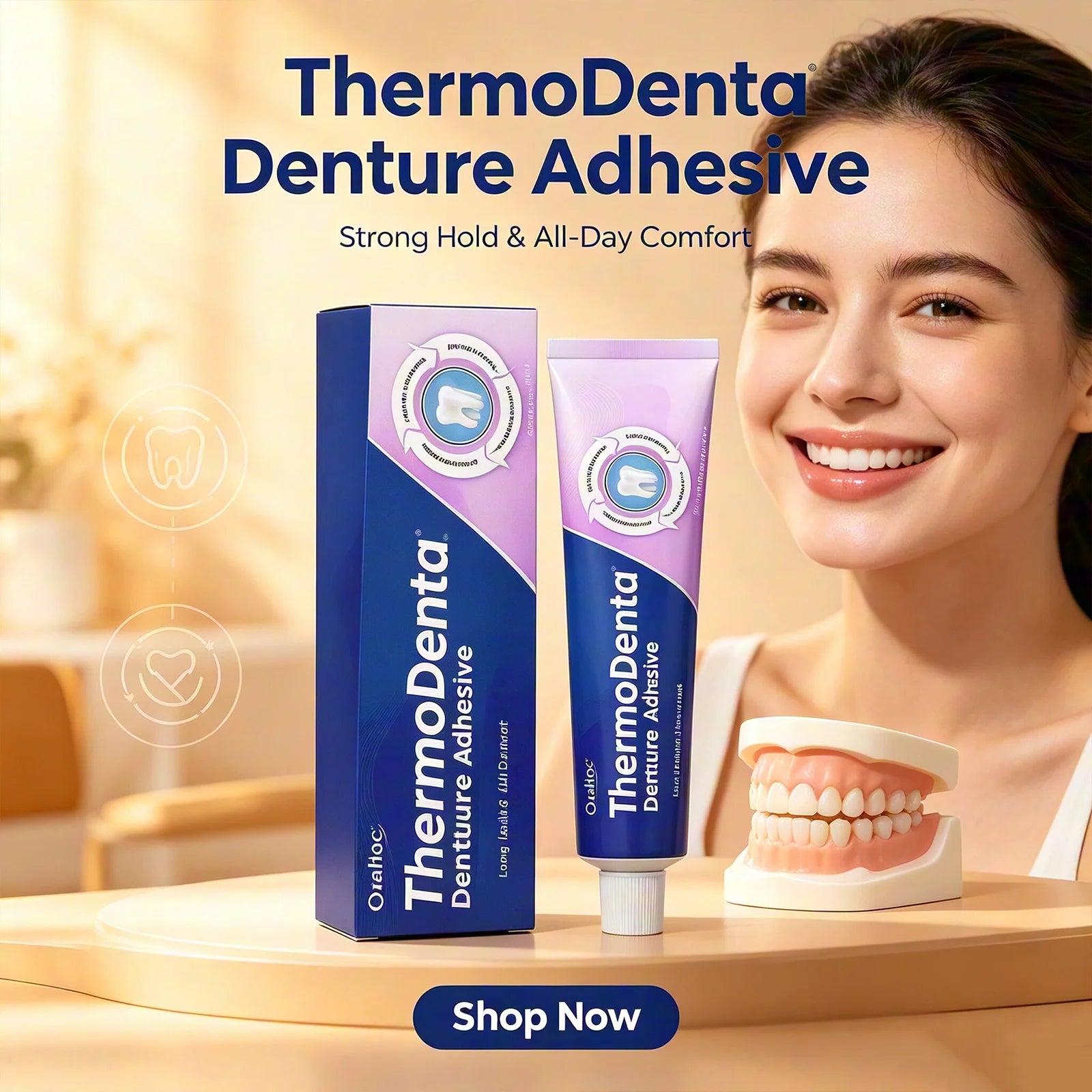 Oralhoe Thermoplastic Denture Adhesive Glue for Upper & Lower Denture Waterproof Chewing Comfortable Dentures Fixing Cream 40g Qme