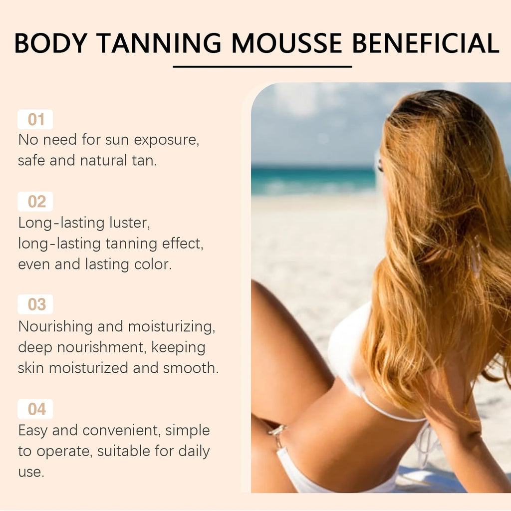 Body Self Tanning Mousse Fake Tan Bronze Skin Quick Natural Tanning Mousse Body Bronzer Sunless Self Tanner Face Body Outdoor Qme