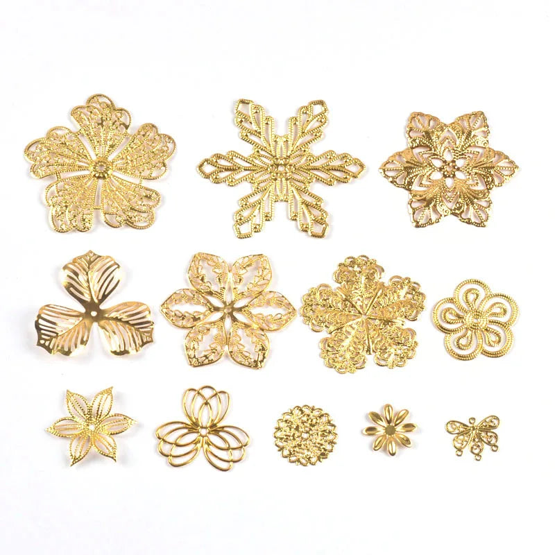 Flowers Antique Filigree Wraps Connectors For DIY Jewelry Accessories Findings Making Scrapbook Supplies Home Decor Metal Crafts Qme