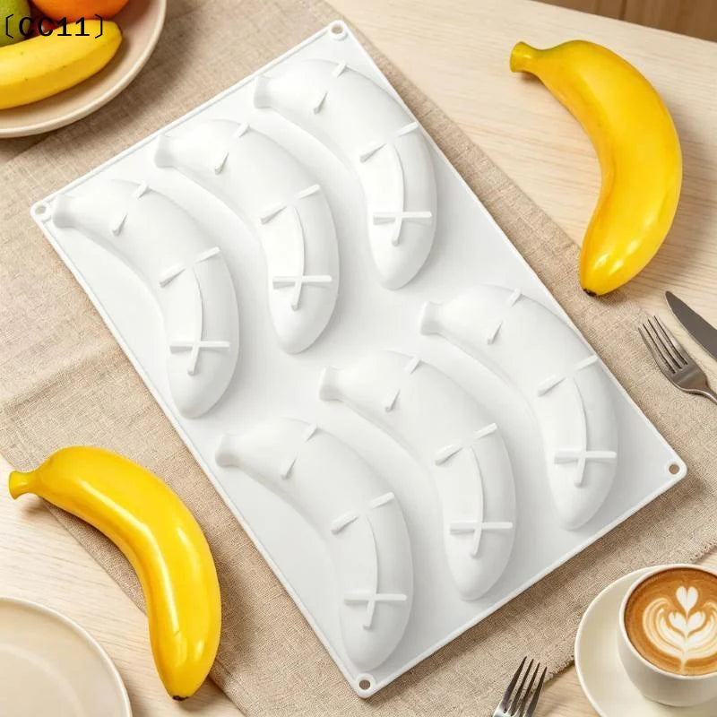 6 12 Cavity Banana Mousse Cake Silicone Mold DIY Chocolate Pudding Qme