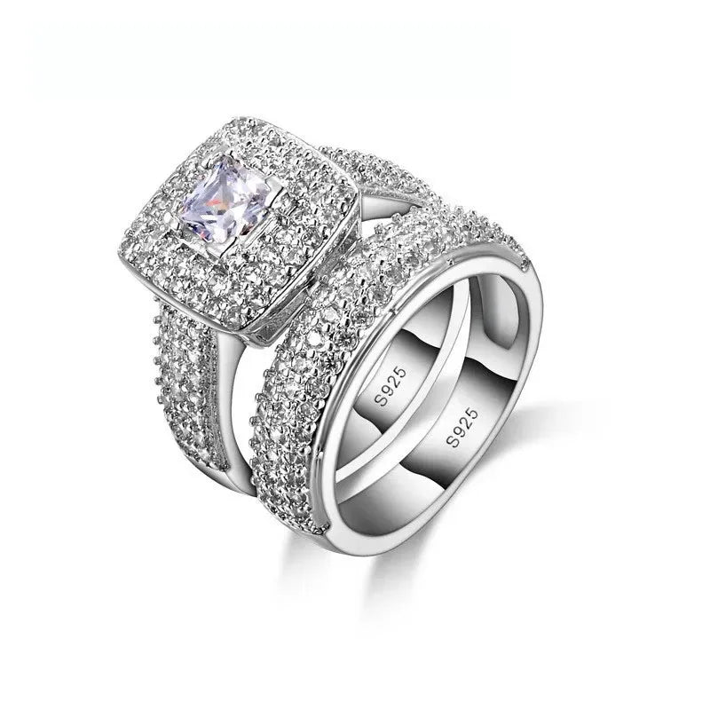 925 Sterling Silver Color Engagement Ring Romantic Fashion Jewelry Cubic Zircon Bezel Set Decoration for Women Girls Wholesale Qme 6