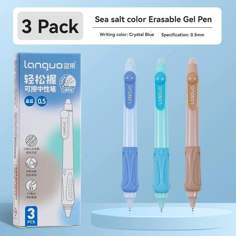 3Pcs/Set Erasable Gel Pens Kawaii 0.5mm Blue/Black Ink Quick Drying ST Tip Proper Pen for Student Stationery Supplies Qme Blue Sea salt