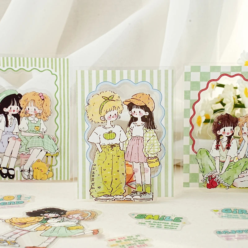15/60 Sheets Japanese Kawaii Girl Stickers Pack DIY Aesthetic Decorative for Scrapbooking Mobile Phone Case Tablet Stationery Qme