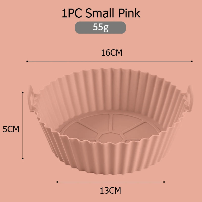 Silicone Air Fryers Oven Baking Tray Pizza Fried Chicken Airfryer Silicone Basket Reusable Airfryer Pan Liner Accessories Qme 1PC Small Pink