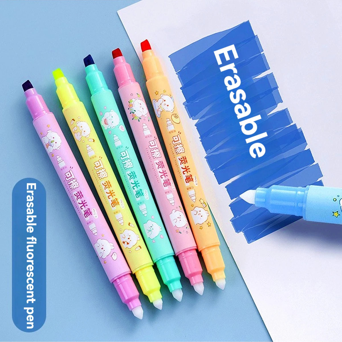 6Color/Set Double-ended Erasable Highlighter Kawaii Stationery Creative Graffiti Pen School Supplies Student Marker Highlighter Qme