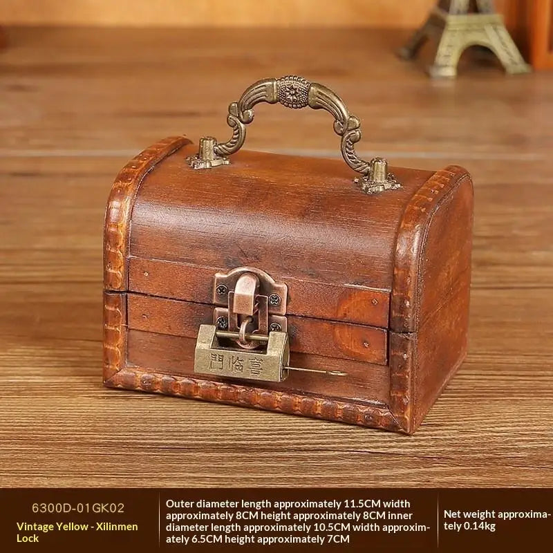 Retro Wooden Storage Box With Lock Retro Treasure Jewelry Necklace Postcard And Small Objects Storage Case Trinket Chest Qme E