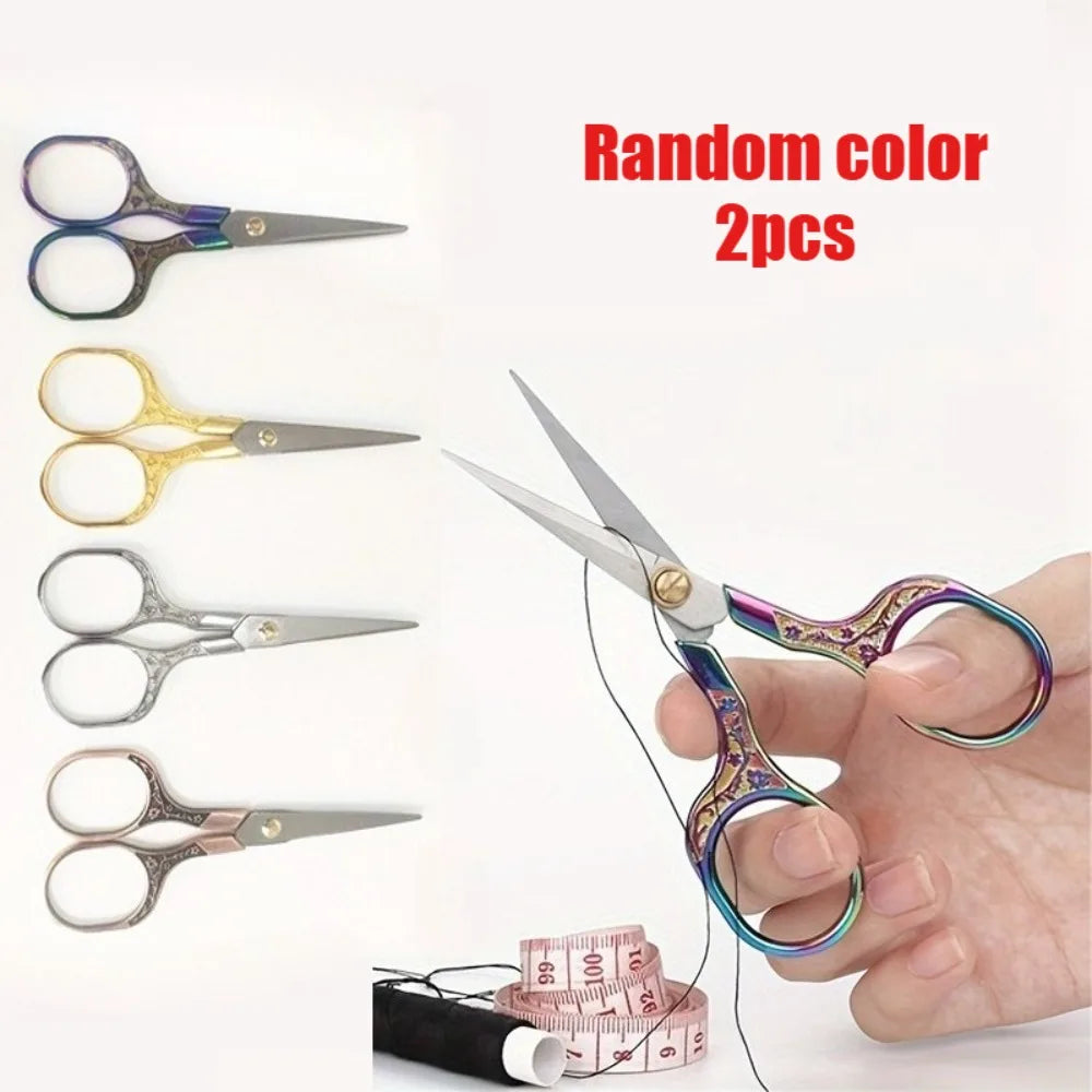 Small Sewing Scissors Sharp Embroidery Crochet Scissors, Accessories Yarn Fabric Scissors for Needlework Arts & Crafts DIY Tools Qme Random color 2pcs