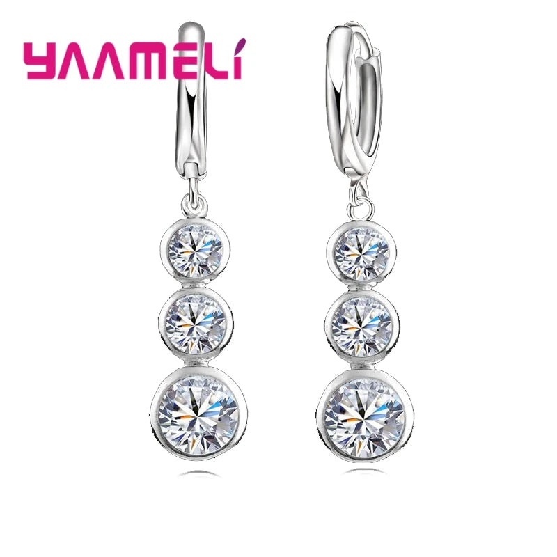 Top Quality Dangle Earrings For Female Shiny AAA Cubic Zirconia 925 Sterling Silver Color Jewelry Wedding Engagement Gift Pins Qme