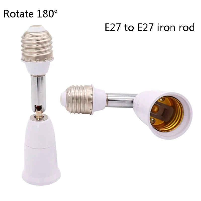 Universal E27 to E27 Lengthened Lamp Base 180 degree Rotation Tube LED Flexible Lamp base Bulb Socket Light Holder Converters. Qme