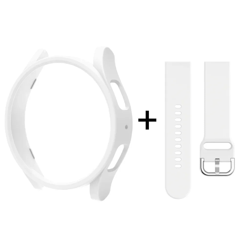 Strap+Case for Samsung Galaxy Watch 6/5/4 40mm 44mm PC Hollow Bumper for Galaxy Watch 4/6 Classic 42mm 46mm 43mm 47mm Band+Cover Qme
