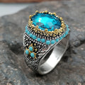 Retro Handmade Turkish Ring for Men Vintage Turquoise Gem Rings Punk 2022 Men's Fashion Jewelry Gifts Qme Blue 7