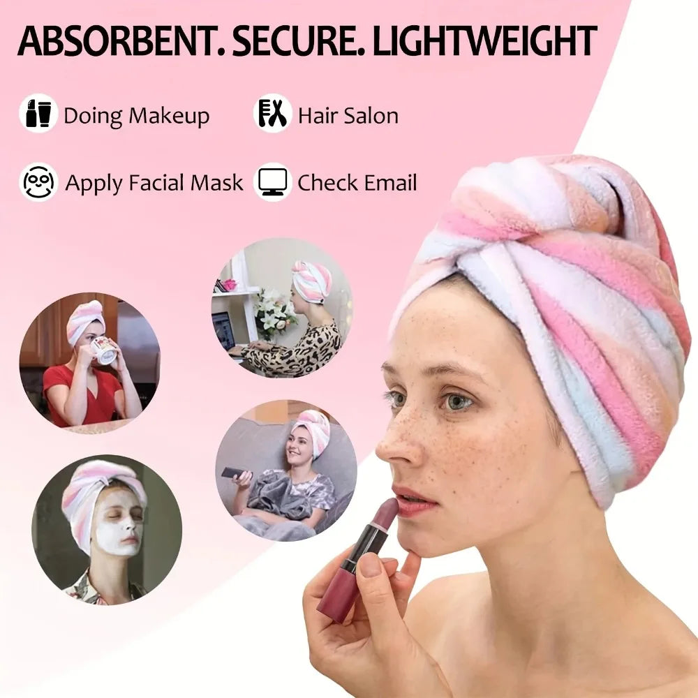 Ultra Absorbent Quick Dry Hair Towel Cap Women Colorful Striped Qme