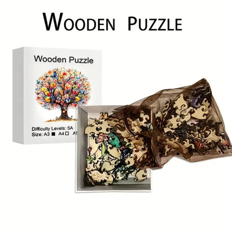 Wooden Animal Puzzle Irregular Life Tree Design Eco-friendly DIY Qme A5