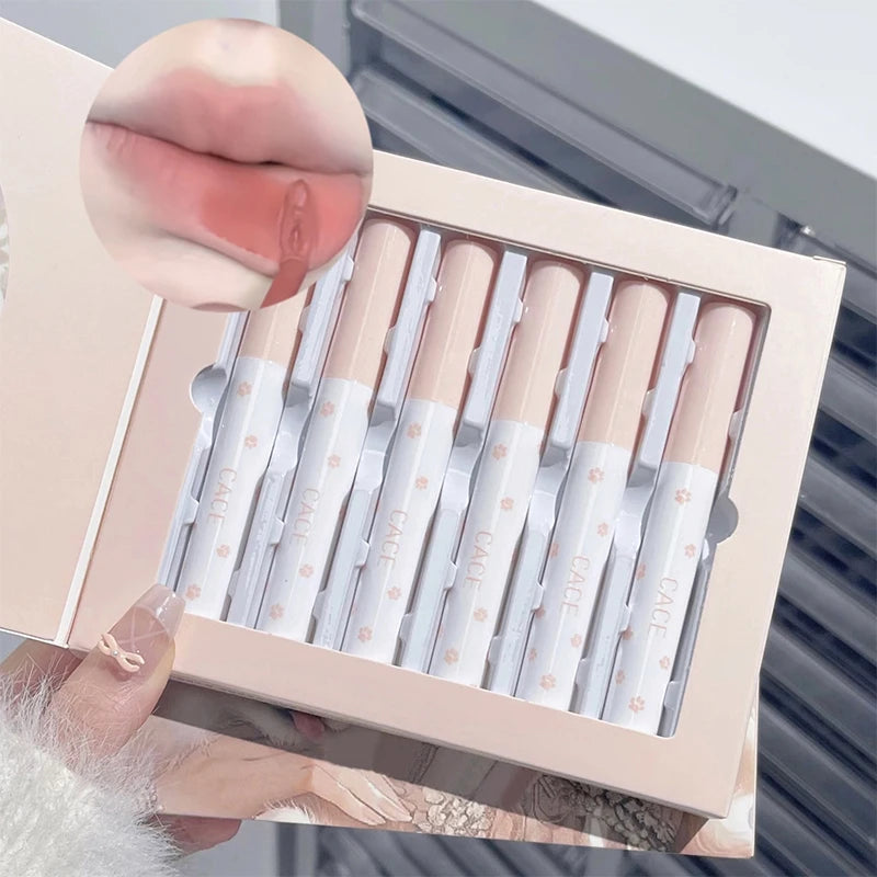 Airy Matte Liquid Lipstick Waterproof Long Lasting Velvet Lip Gloss Non-Stick Cup Nude Lip Mud Brown Pink Lip Tint Cosmetics Set Qme