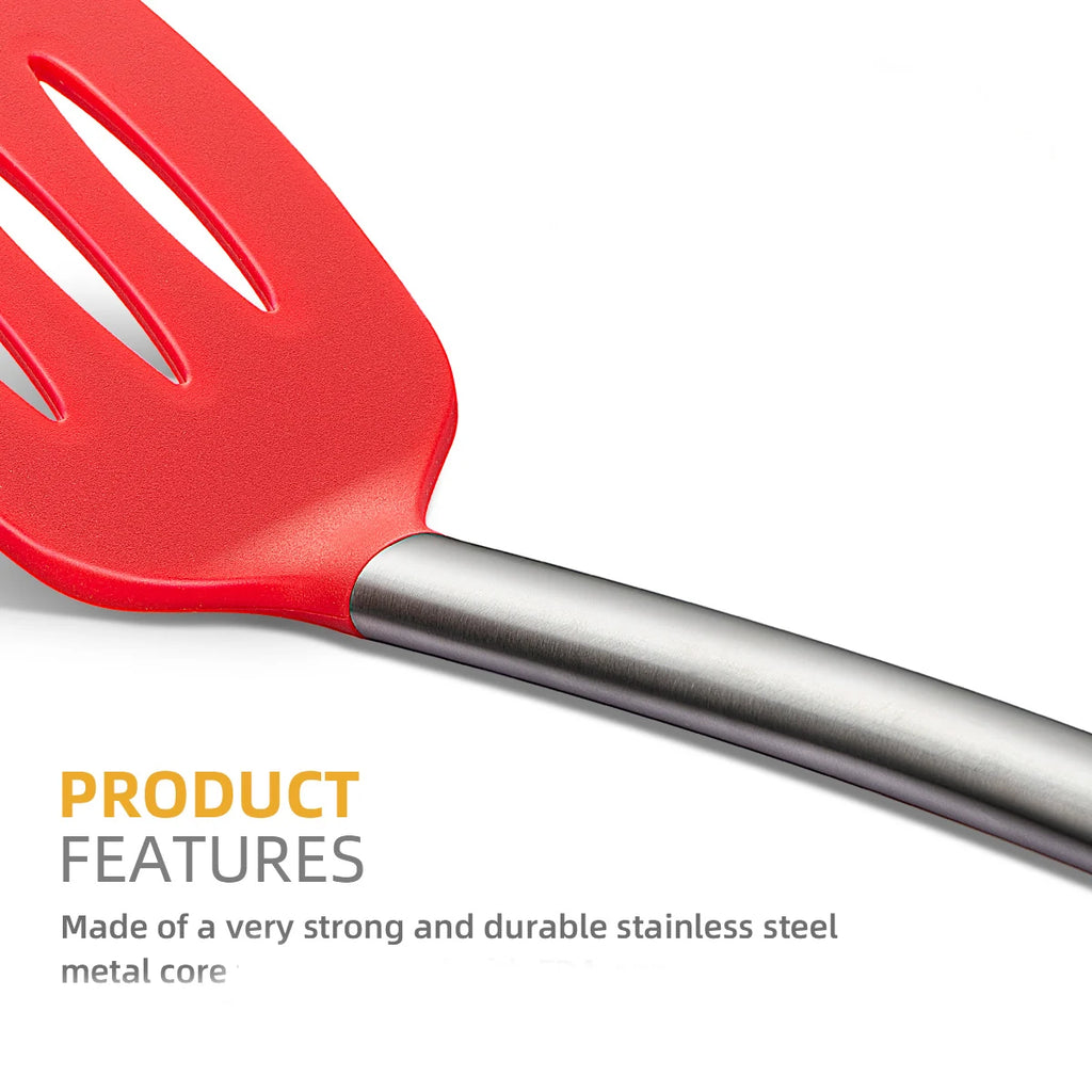 Silicone Slotted Spatula Turner High Heat Resistant BPA Free Kitchen Utensils Ideal Cookware for Frying Qme