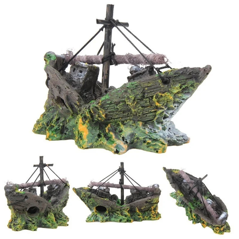 Aquarium Fish Tank Decorations Landscape Pirate Ship Wreck Ship Vintage Resin Design Boat Aquarium Accessories Home Decorations Qme