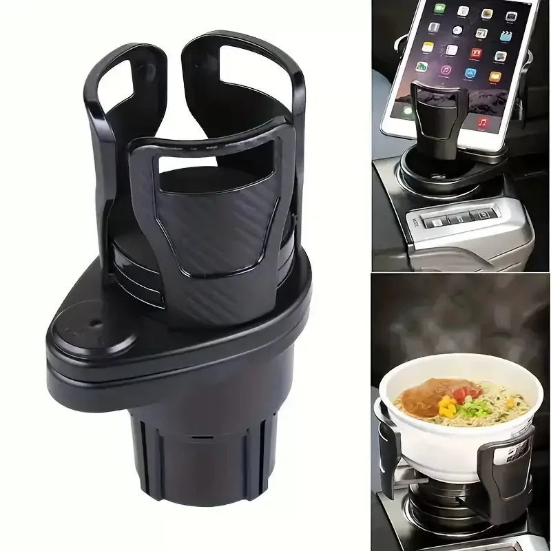 2-in-1 360 Rotatable Car Cup Holder Expander Dual Drink Holder Large Instant Noodle Cup Auto Console Beverage Organizer For Cars Qme