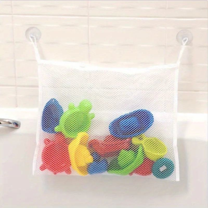 1pc white bathtub toy storage bag with powerful suction cups and mesh mesh-bathroom hanging bag Qme White