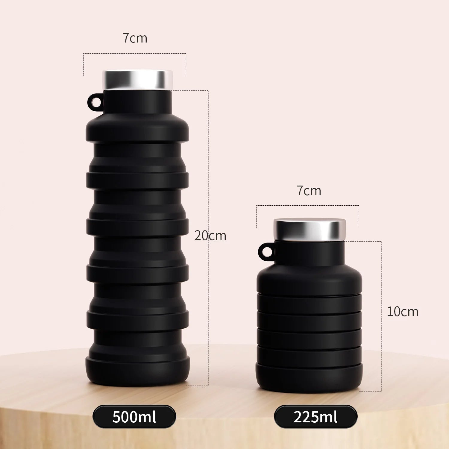 Creative Foldable Silicone Water Bottle Portable Outdoor Travel Cup Qme black 1pc