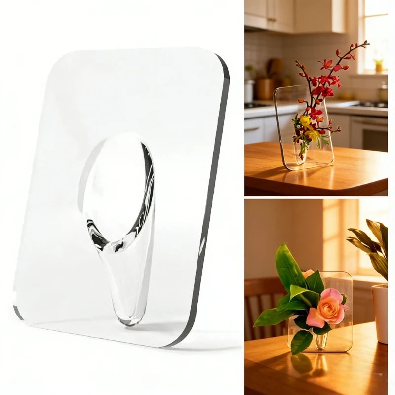 Modern Transparent Acrylic Frame Vase, Decorative Photo Frame Flower Vase for Desktop & Bookshelves Home Decoration Qme