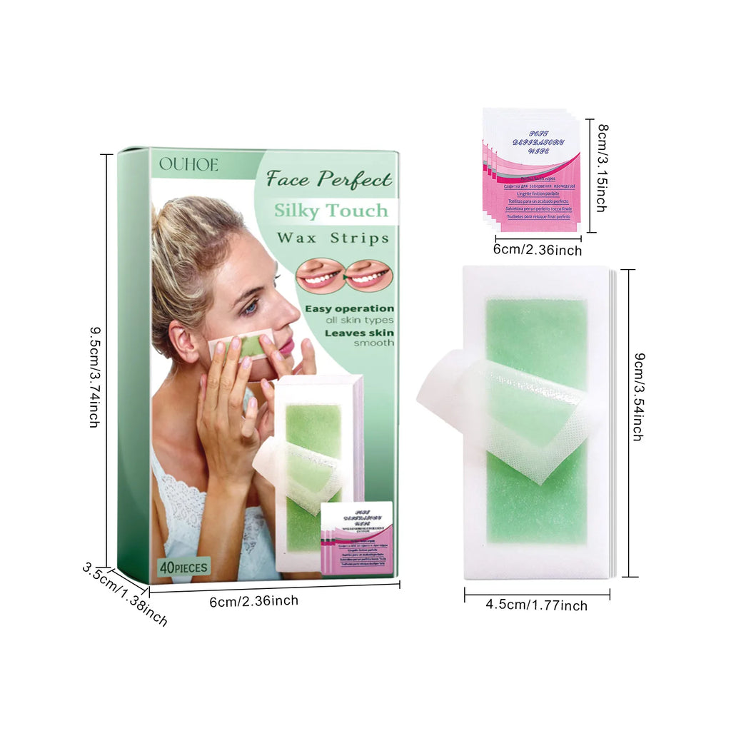 40Pcs Depilatory Wax Strips Silky Touch Wax Strips Facial Hair Removal Wax Paper For Face Neck Arm Leg Body Beauty Tools Qme