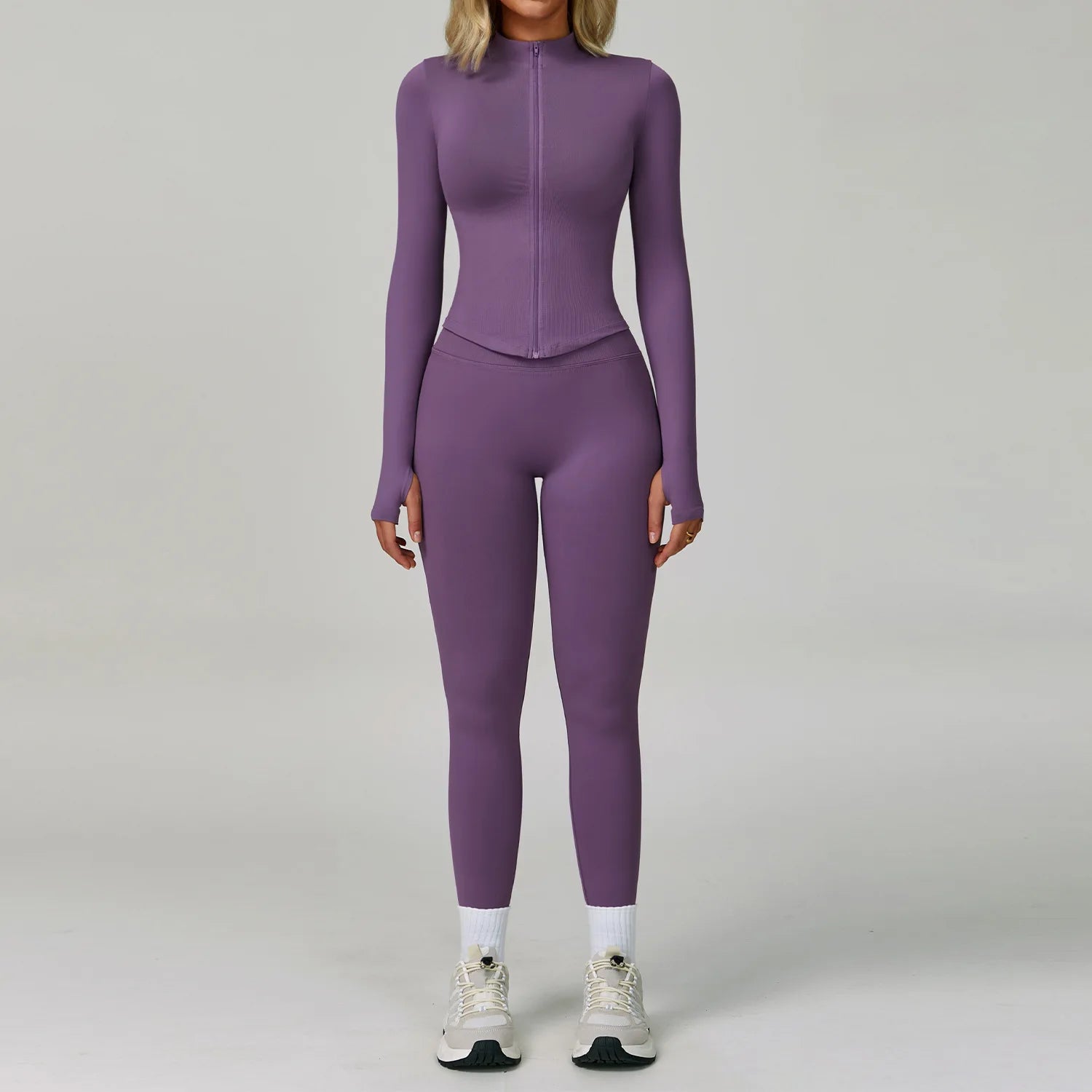 A 2/3PCS Yoga Suit Sports Set Gym Set Women Tracksuit Workout Clothes Long Sleeve Sports Bra Athletic Wear Yoga Clothing Qme 2pcs purple S