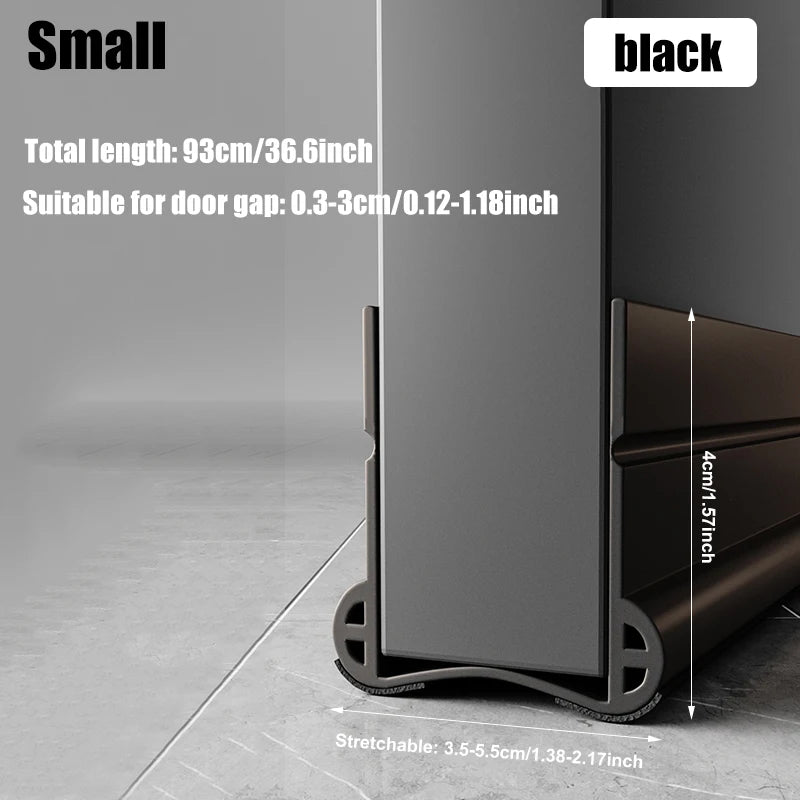 PVC Silent Door Seal Strip Flexible Door Bottom Gap Weather Strip Washable and Wear-resistant Sealing Strip with Under Brush Qme Black