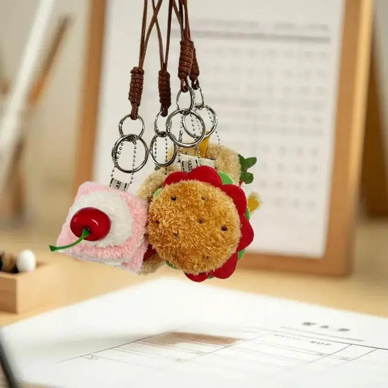 Fun and Creative Food Simulation Plush Keychain; Sandwich, Hamburger, Cake; Cute Stuffed Doll Bag Pendant Gift Qme