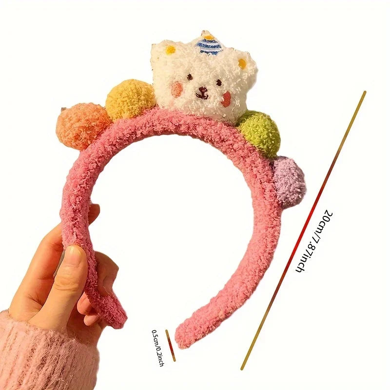 Cute Bear Plush Headband, Fluffy Cartoon Hairband For Washing Face, Makeup, Shower, Women Girls Qme