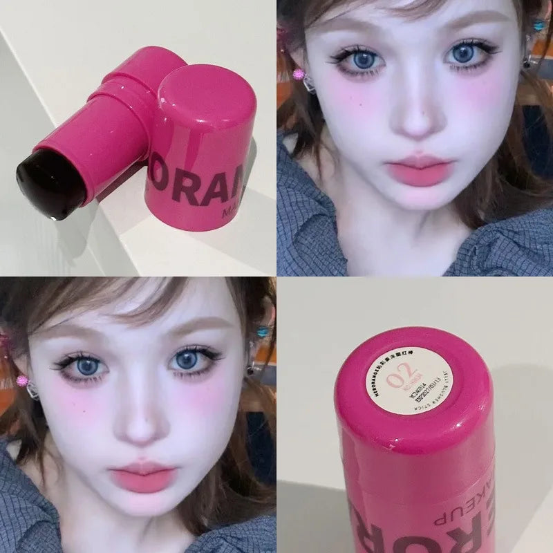 Strawberry Jelly Blush Stick Brighten Cheek Rouge Dual Use of Lips and Cheeks Blusher Waterproof Lasting Red Tint Cheek Color Qme 02