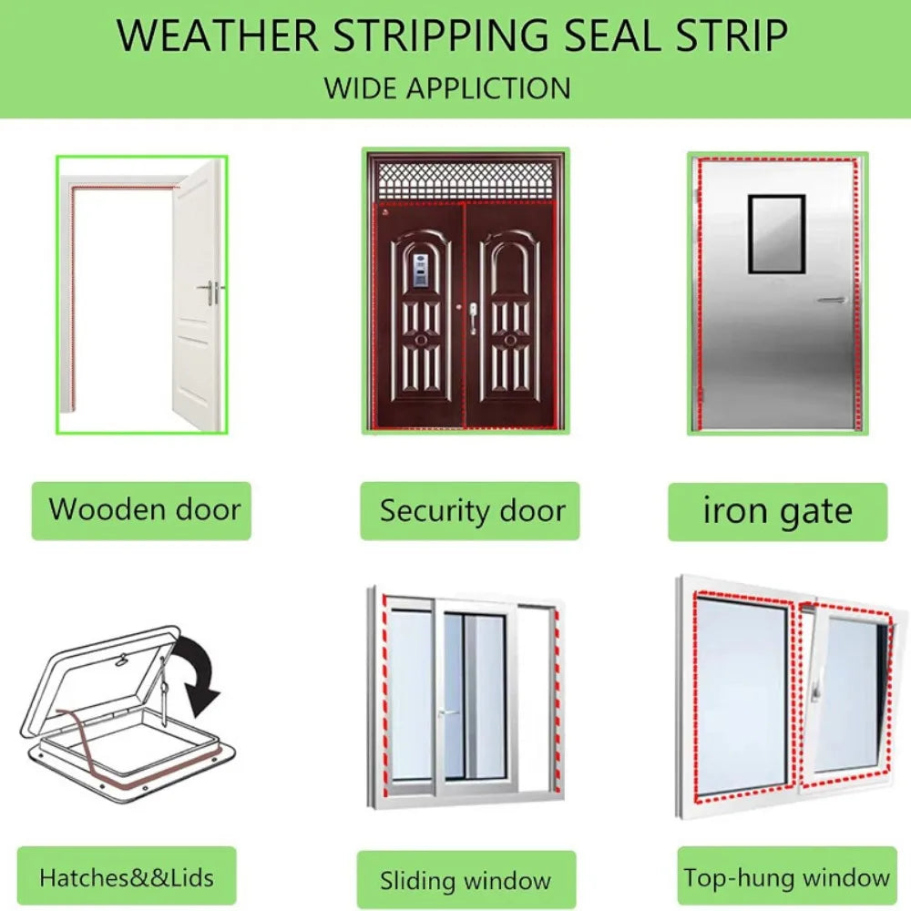 6-15M Sound Proof Door Window Sealing Strip Weatherproof Anti-Collision Strip Self-Adhesive Anti Dust Door Seal Rubber Strip Qme