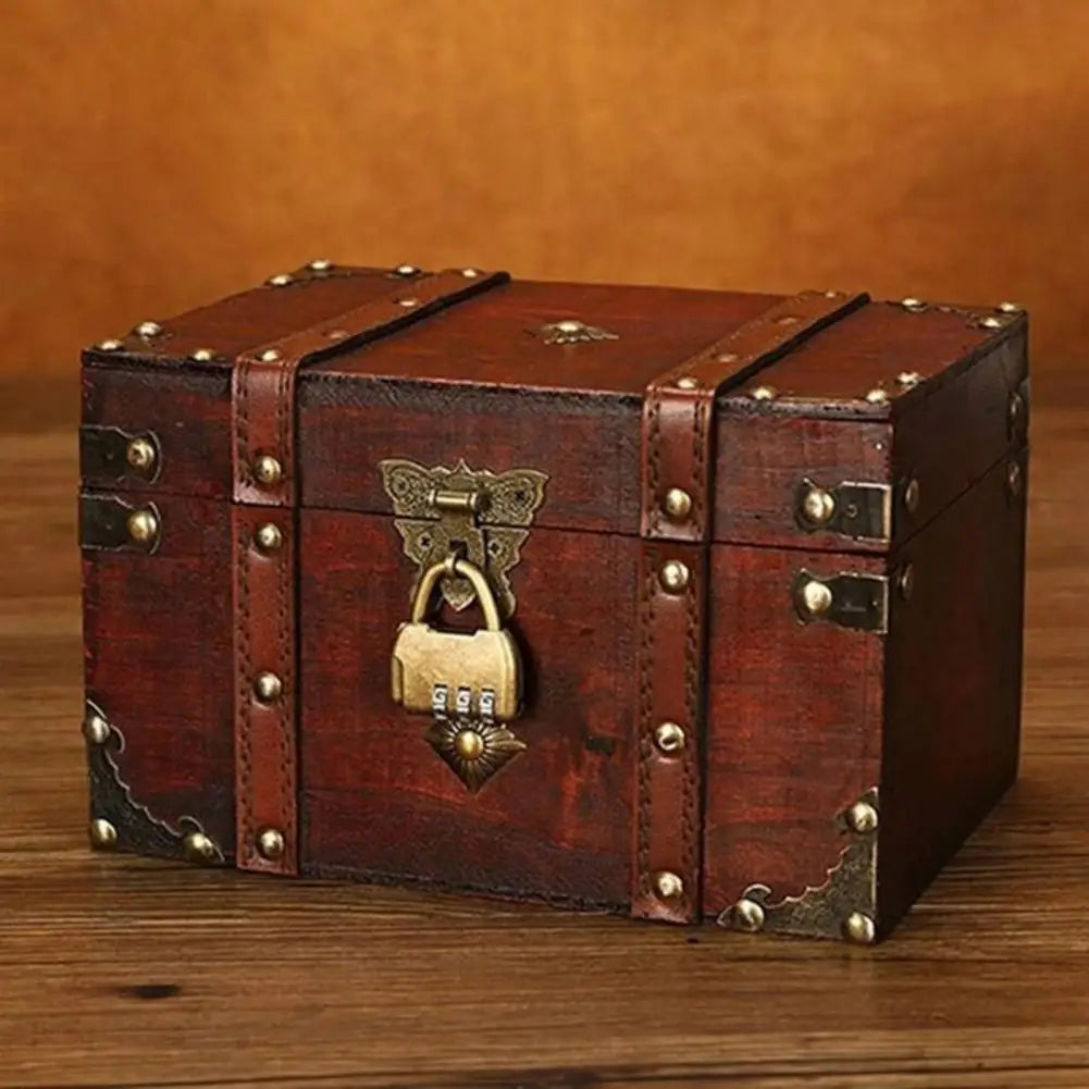 European Style Retro Wooden Lockable Storage Box Home Storage Box Wooden Box Decorative Decorations Secret Room Escape Props Box Qme