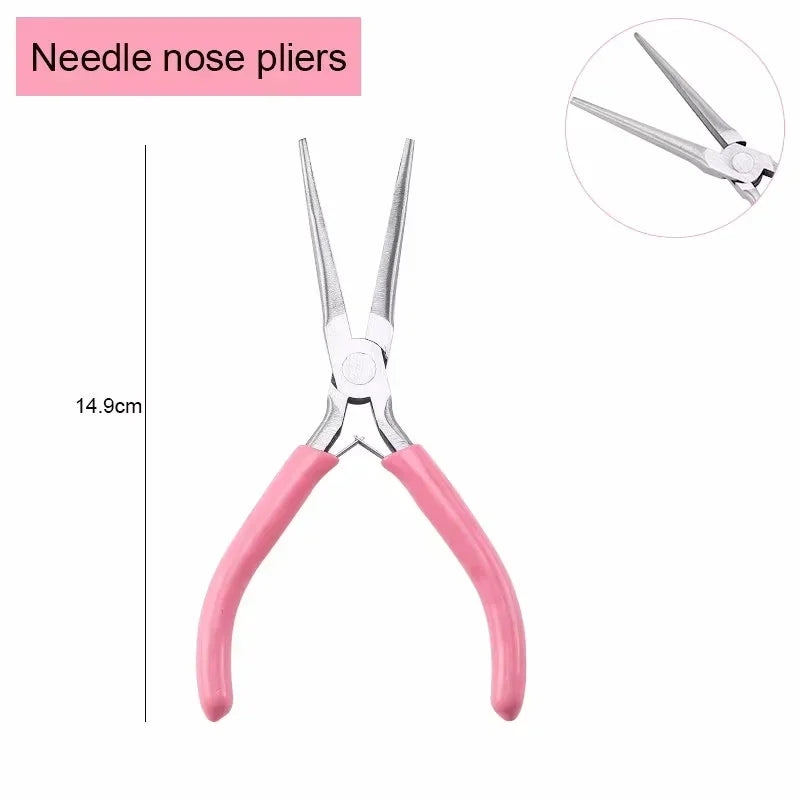 Cute Pink Color Handle Anti-slip Splicing and Fixing Jewelry Pliers Tools & Equipment Kit for DIY Jewelery Making Needlework Qme Needle nose pliers