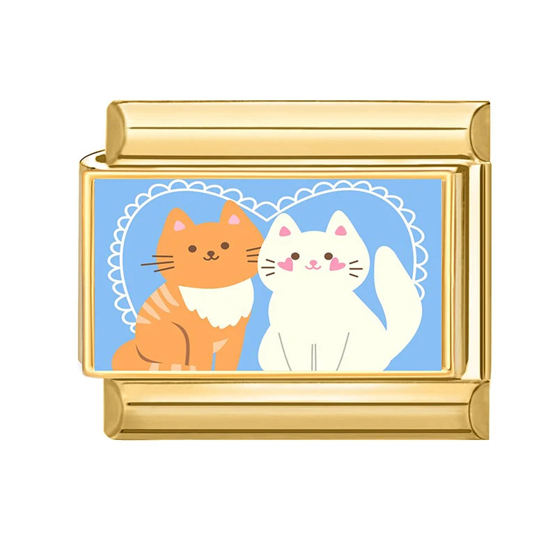2026 Design Blue Pink Headscarf Kawai Cats Series Italian Charm Links