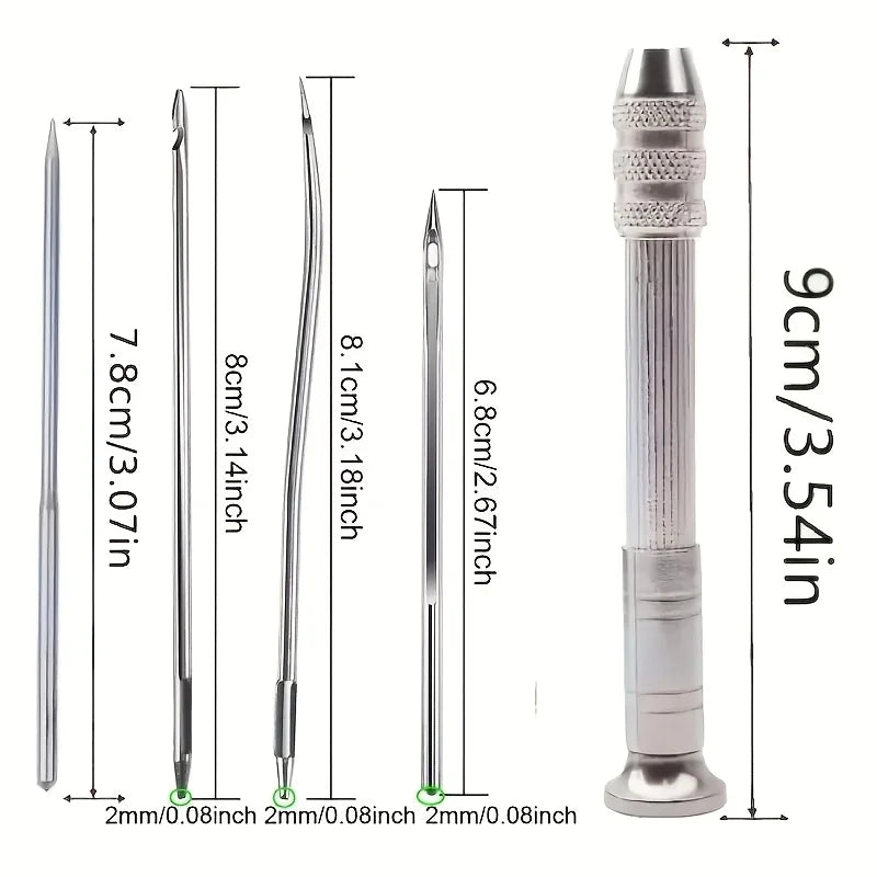 Leather Sewing Needles Kit, Set Contains Silver Leather Sewing Awl, 4 Piece Needle Suitable for Leather Canvas Tent Qme