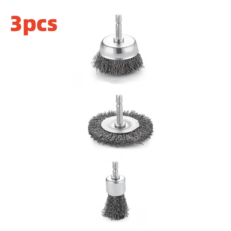 9pcs/3pcs Wire Brush Wheel Cup Brush Set Black Silk 6.35mm Hexagonal Rod Brush for Grinder Abrasive Tool Rust Removal Polishing Qme 3pcs