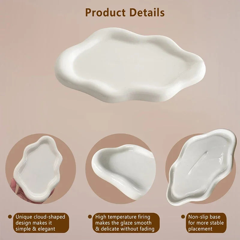 INS Cloud Shape Ceramic Plate Exquisite Ornaments Jewelry Dish Women Qme