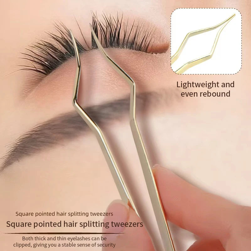 Lash Extension Tweezers Anti Slip Stainless Steel Curved Tip Straight Qme