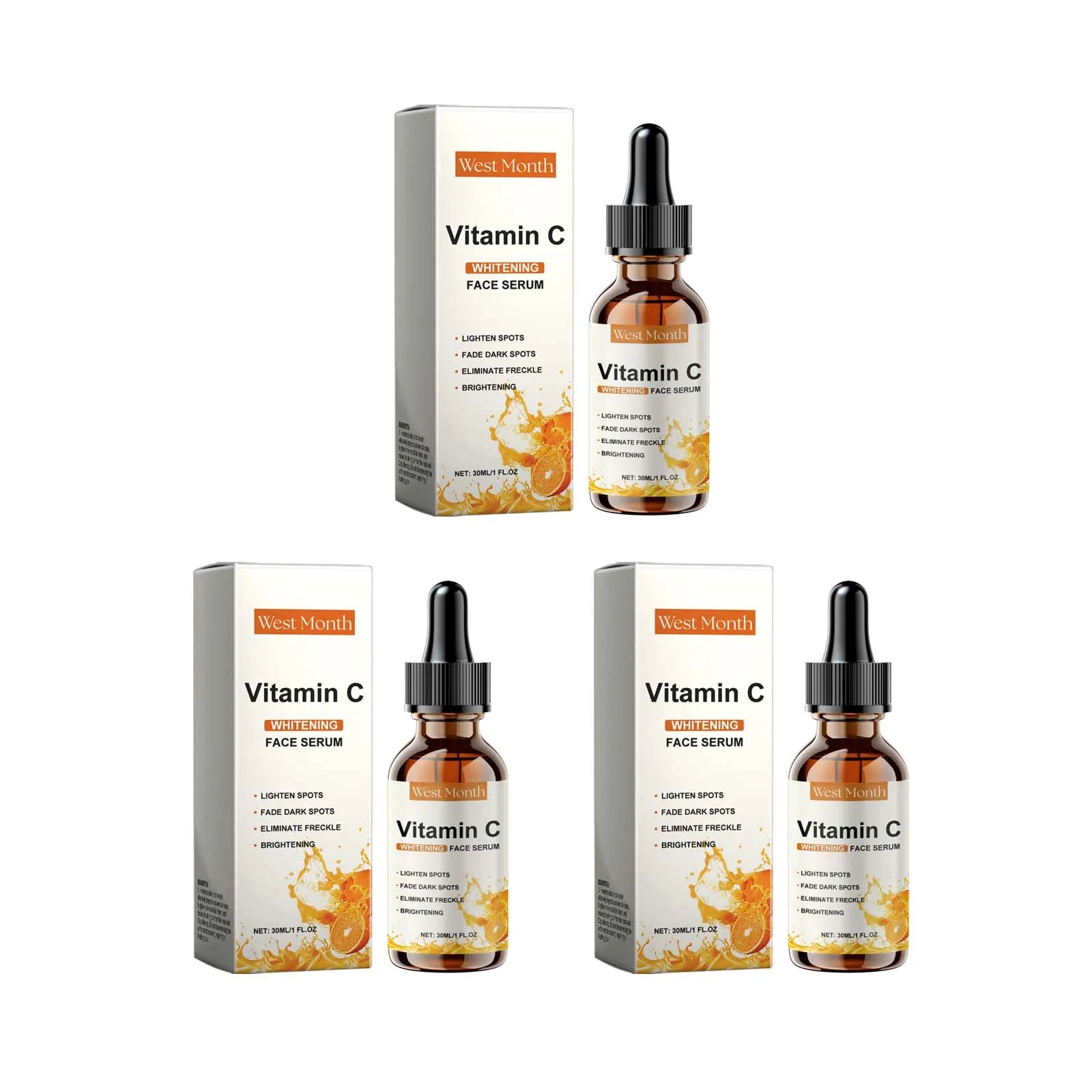 Vitamin C Facial Essence Dark Spot Remover Brightening Moisturizing Firming Serum Fade Fine Lines Improve Dullness Facial Skin Qme 3 x 30ml Boxed