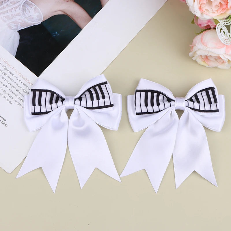 Piano Key Bow Hairpin Hair Clip Retro Girl Side Duckbill Accessory Qme White 2pcs