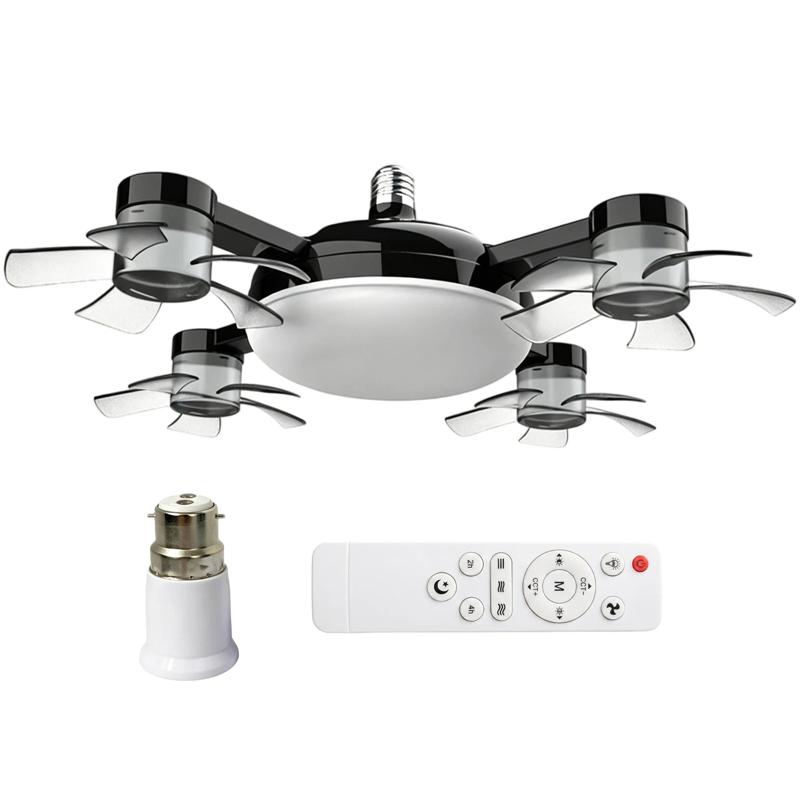 Smart E27 Ceiling Fan Light Remote Dimming Silent LED Drone Ceiling Lamp Home Decor Bedroom Dining Living Room Study Fan Lamp ﻿ Qme Black 4 Head B22